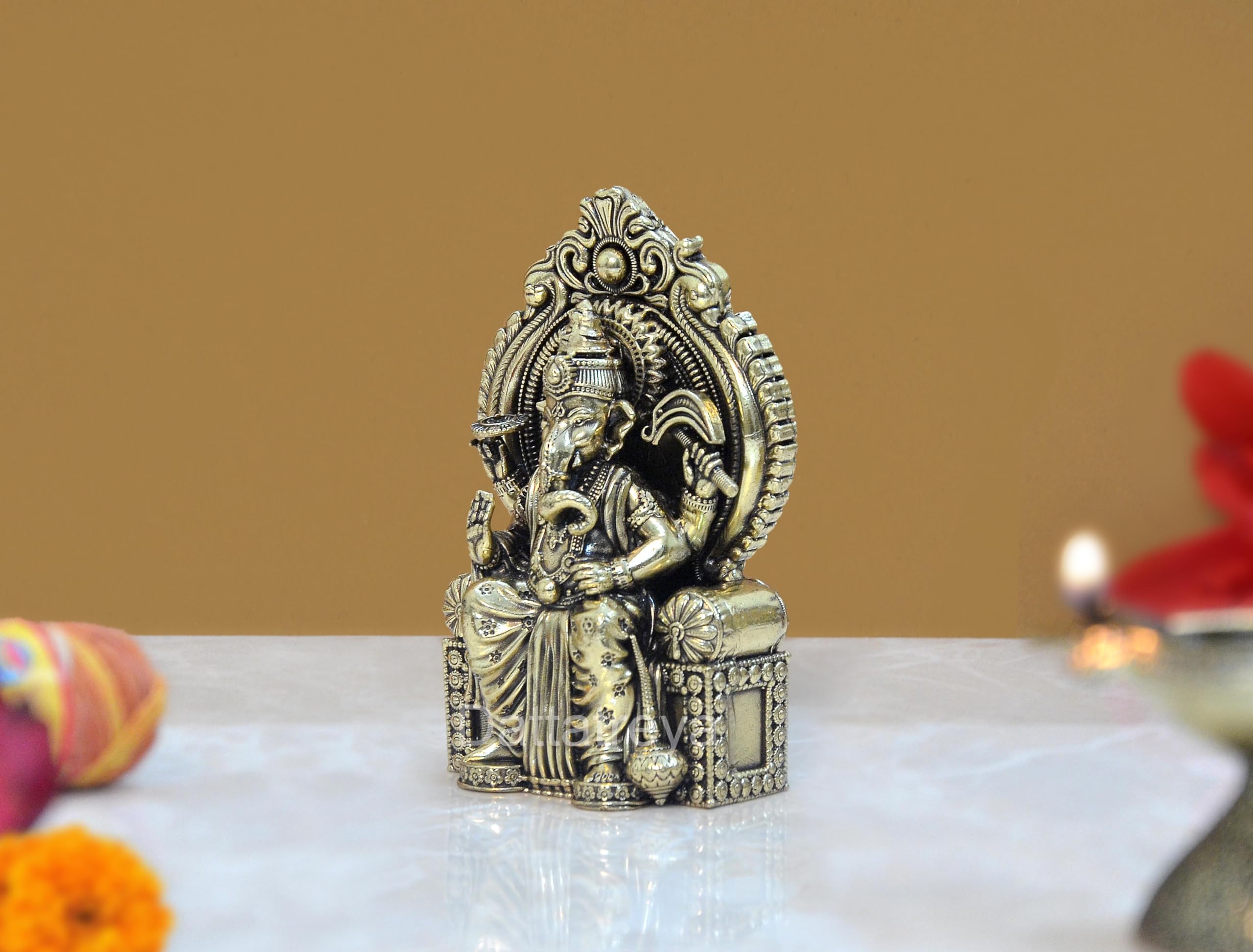 Dattatreya Bronze Lord Ganesha Idol Ganesh Statue Decorative Sculpture For Home Office Mandir Pooja Showpiece (Height 4 Inch)